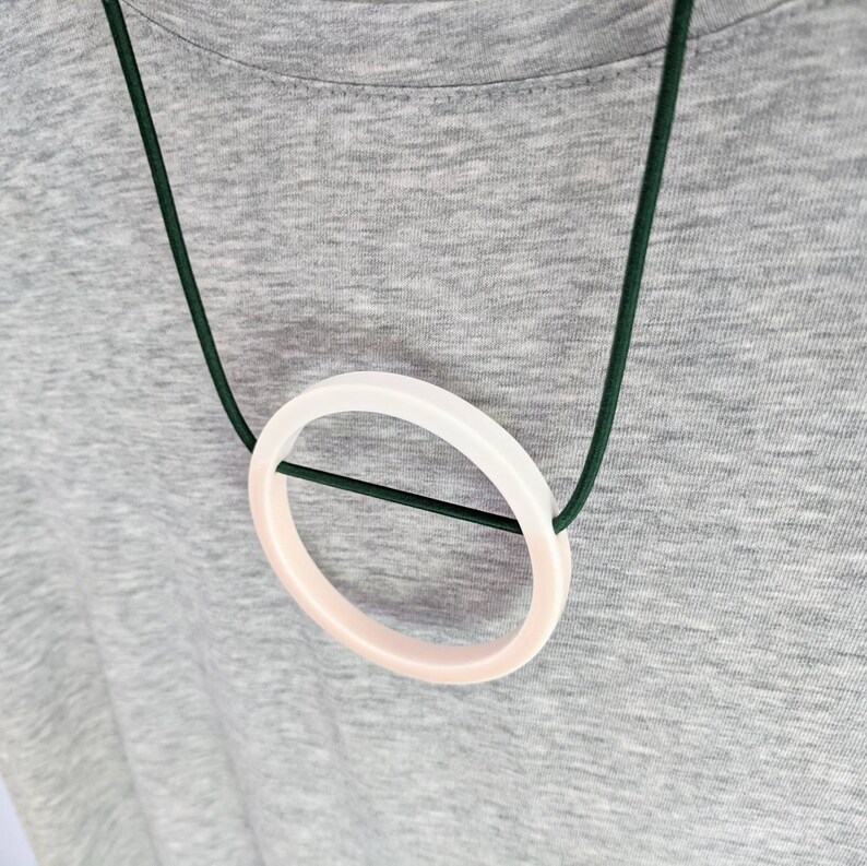 Blush pink and forest green porcelain geometric necklace ceramic necklace on comfortable elastic cord image 9