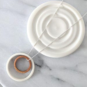 Porcelain and oak wood circle pendant necklace on sterling silver snake chain - 5th, 18th, 25th wedding anniversary present - gift for wife