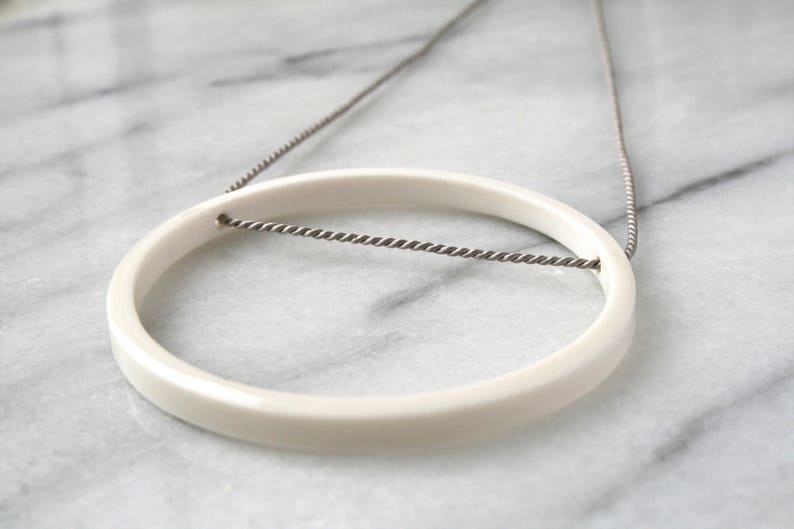 simple circle silk necklace / geometric jewellery / minimalist jewelry / porcelain or silk wedding anniversary gift image 2