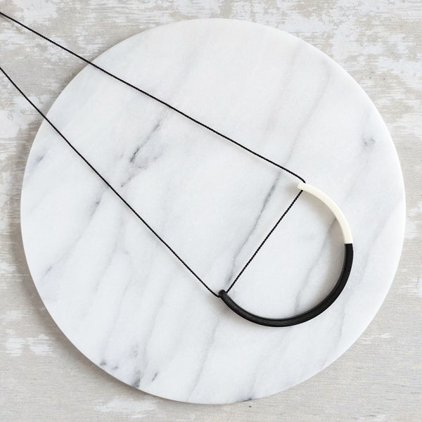 Minimalist ceramic pendant / geo necklace / semi circle necklace / monochrome pendant / slight second