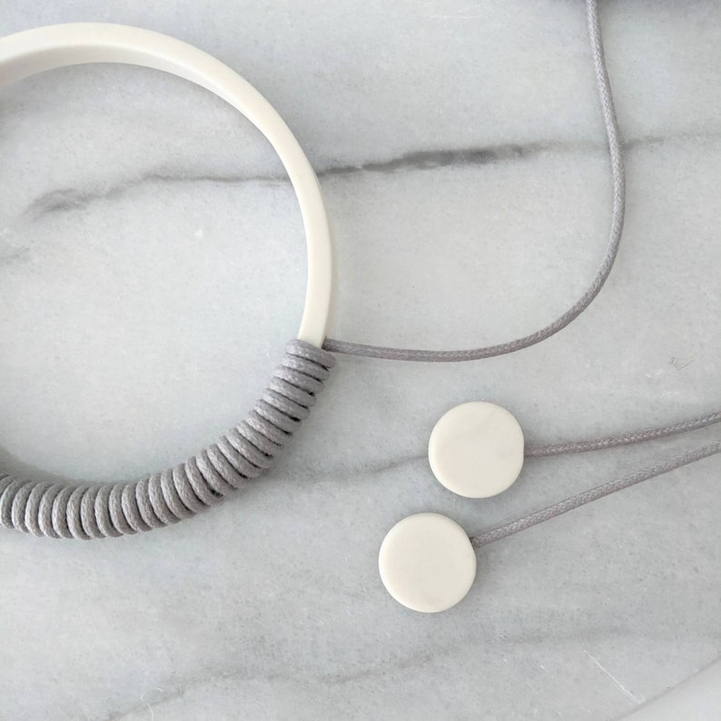 Wrapped Porcelain Comfortable Pendant Necklace Soft Grey and Etsy UK