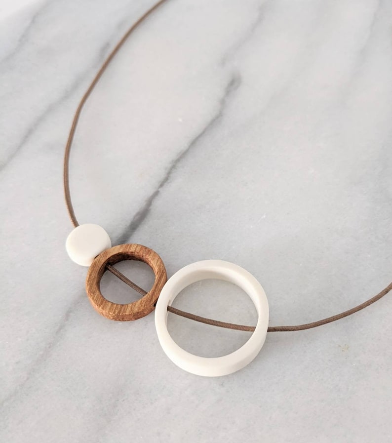Ceramic and Oak Circle Trio Necklace / Geometric Circle Etsy UK
