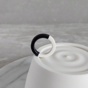 Black and white porcelain ring / wheel-thrown ceramic ring / monochrome jewellery / unisex ring / 9th, 18th, 20th wedding anniversary gift