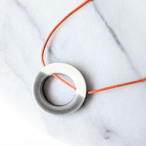 Grey Porcelain Necklace - Ceramic Pendant Necklace - Geometric Handmade Jewelry  - Contemporary Necklace - Pottery Anniversary Gift