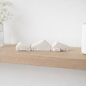 Trio of porcelain miniature bungalows - set of 3 mini ceramic houses - little white clay cottages - cute house decor - tiny shelfie gift