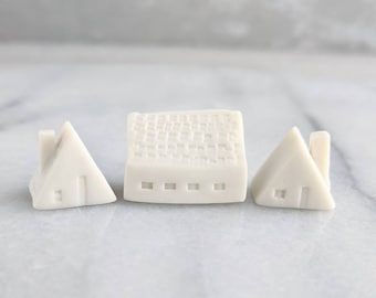 porcelain miniature ceramic houses - set of 3 mini houses - fine art ceramics - tiny gift