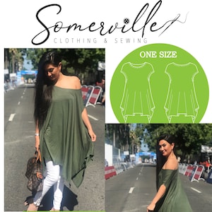 Peut inclure: Patron de couture pour un haut drapé asymétrique, vert, taille unique, à épaules dénudées. Le patron est intitulé "#85014 PATTERN LANDSLIDE DRAPE TOP BEGINNER".