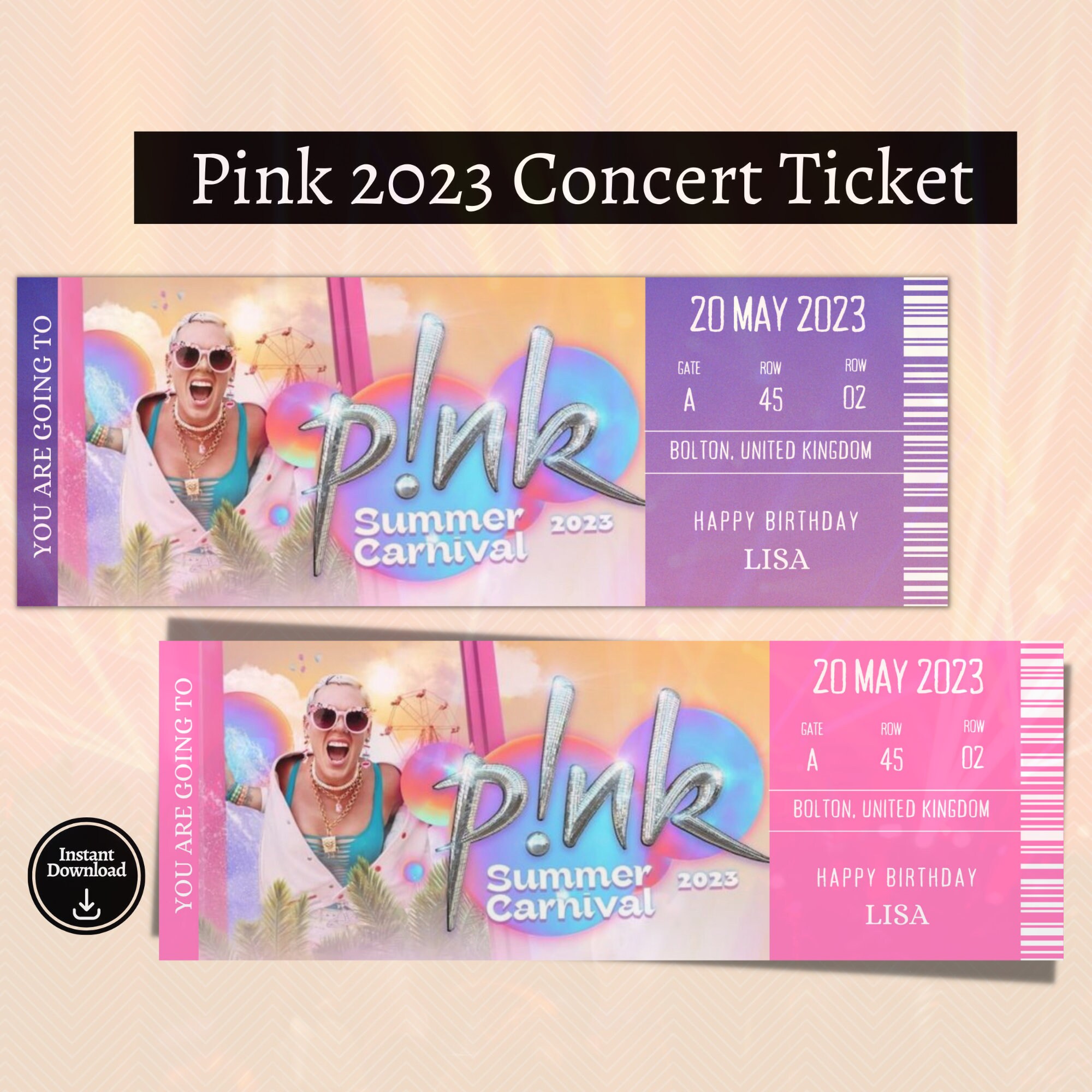Pink Surprise Ticket, Surprise Pink Concert Tickets, Summer Carnival ...