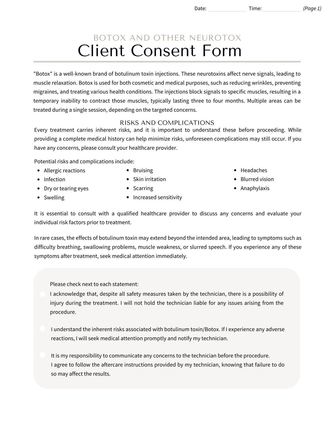 Botox and Dermal Filler Consent Form - Etsy