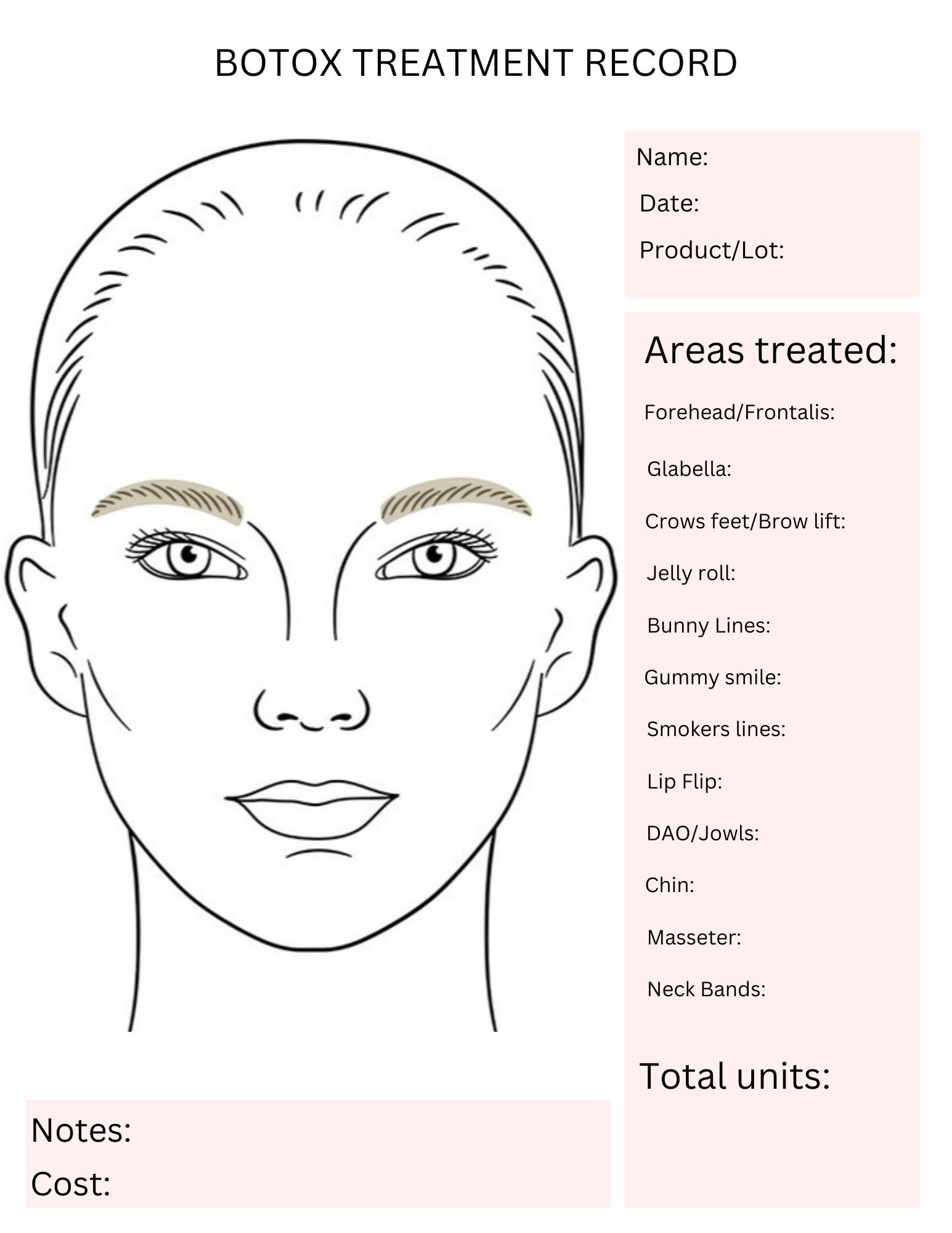 Botox Note Example Botox Treatment Record - Etsy