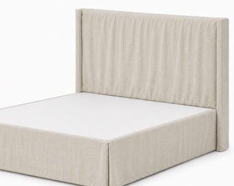 Natural Linen Bed Cover for the Headboard with Wings, Bedframe Cover, Custom Made Linen Headboard Cover Upholstery, Made to Fit