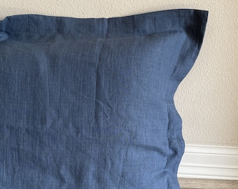Navy Dark Blue Linen sham with flange, euro sham pillowcase