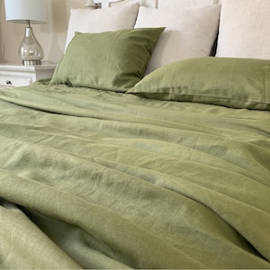 Rosemary Green Linen Top sheet, linen bed sheets, linen fitted sheet, Green linen bedding