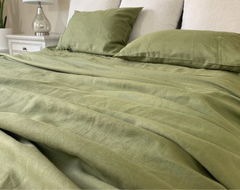 Rosemary Green Linen Top sheet, linen bed sheets, linen fitted sheet, Green linen bedding