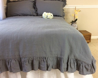 Duck Egg Blue Ruffle Linen Duvet Cover Features Easy Flow Etsy