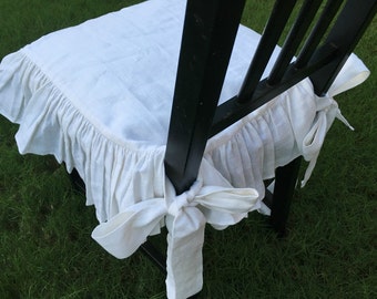Fundas para sillas blancas con lazos de bailarina, fundas para sillas de comedor, hechas a mano con 100% lino, lino blanco de peso medio