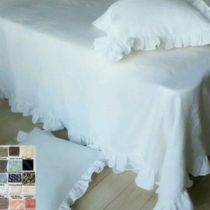 Natural Linen Throw Blanket Over-sized with Ruffles, Multiple Colors to Choose, Lay back Luxury!