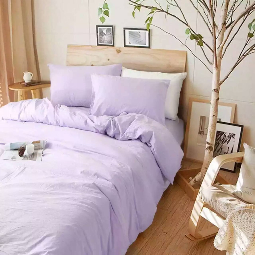 Lavender Purple Duvet Cover, Purple Bedding in Natural Linen, Twin