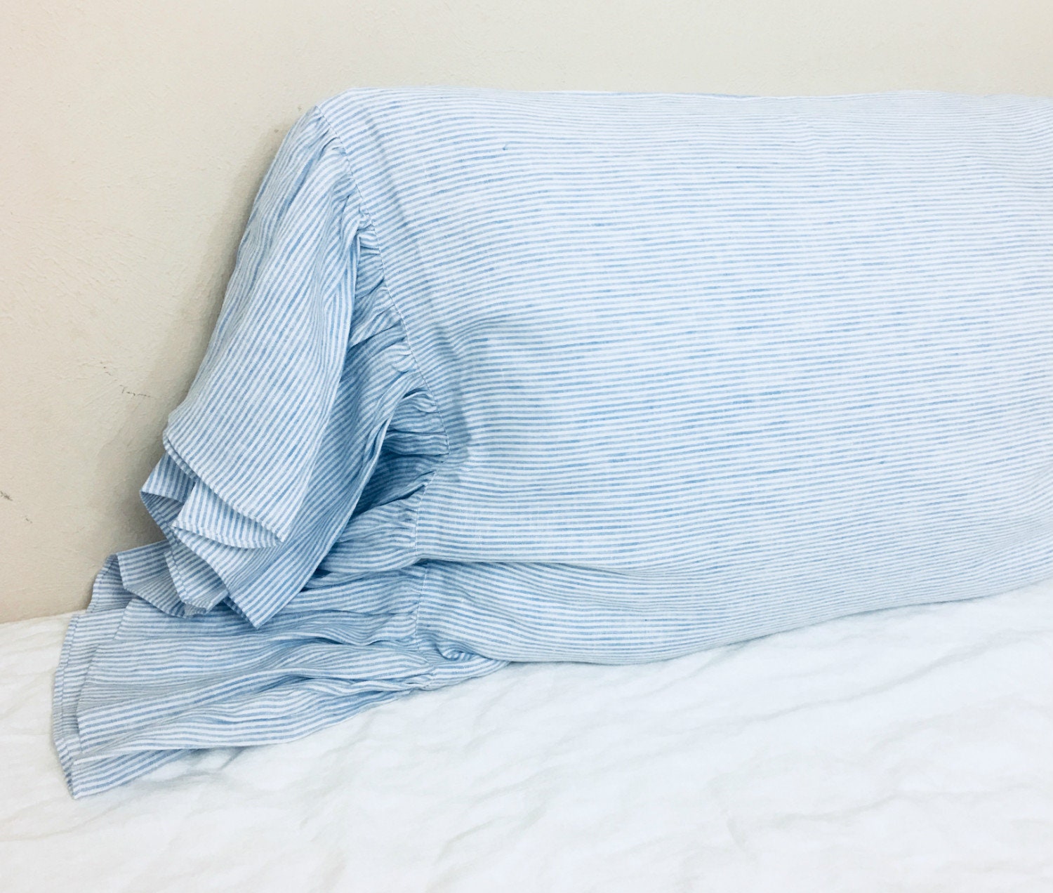 Blue and White Ticking Striped Duvet Cover with Mermaid Long Etsy