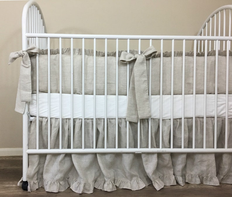 Natural Linen Crib Bedding Neutral Baby Bedding Set Ruffled Etsy