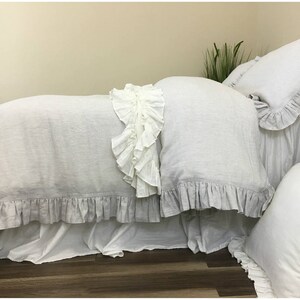 Ruffle linen duvet cover features easy flow ruffles, shabby chic bedding, linen bedding, available in queen duvet cover, king duvet cover image 9