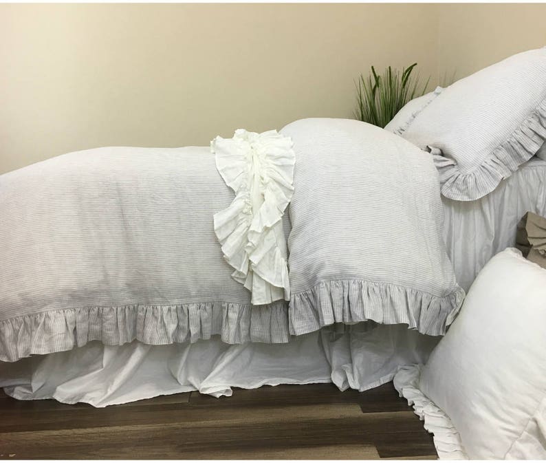 Ruffle linen duvet cover features easy flow ruffles, shabby chic bedding, linen bedding, available in queen duvet cover, king duvet cover image 9