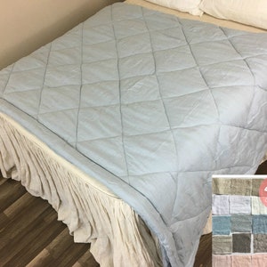 Linen Diamond Comforter Quilt, Diamond shaped quilted duvet with natural linen shell, 40+ linen fabric choice, All Sizes