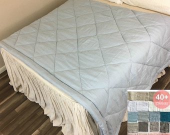 Linen Diamond Comforter Quilt, Diamond shaped quilted duvet with natural linen shell, 40+ linen fabric choice, All Sizes