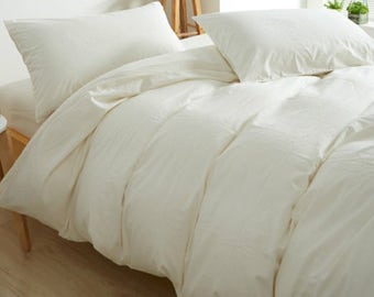 Weicher weißer Baumwoll-Bettbezug, cremefarbener Bettbezug, Pima Cotton 300TC Sateen Weave Bettwäsche-Set, luxuriöser Baumwoll-Bettbezug