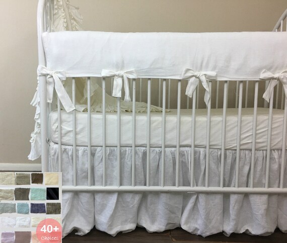 White Crib Rail Guard With Piping Bumperless Crib Bedding Etsy
