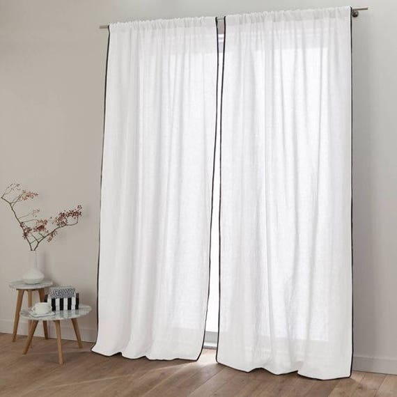 Linen Curtains Finished with Trim, Custom Curtains