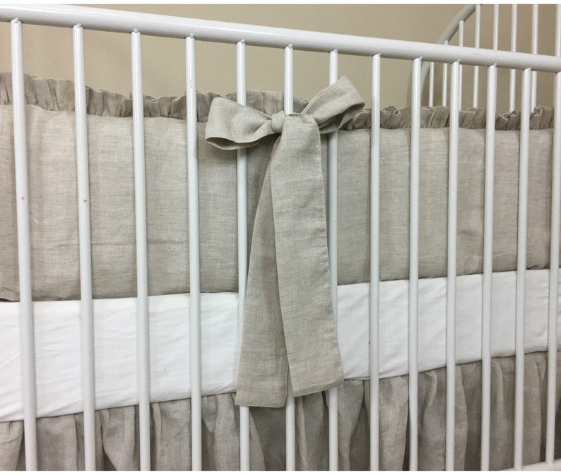 Natural Linen Crib Bedding Neutral Baby Bedding Set Ruffled Etsy