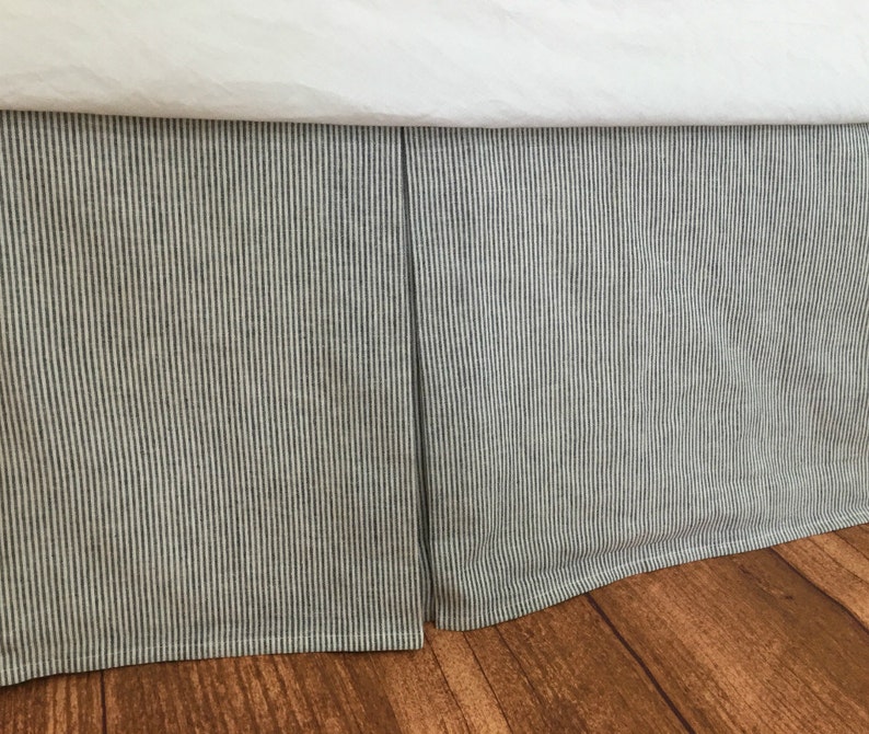 Black and white ticking striped tailored bed skirt natural ...
