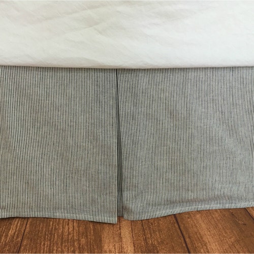 Iron and White Ticking Striped Linen Bed Skirt Iron Grey and - Etsy