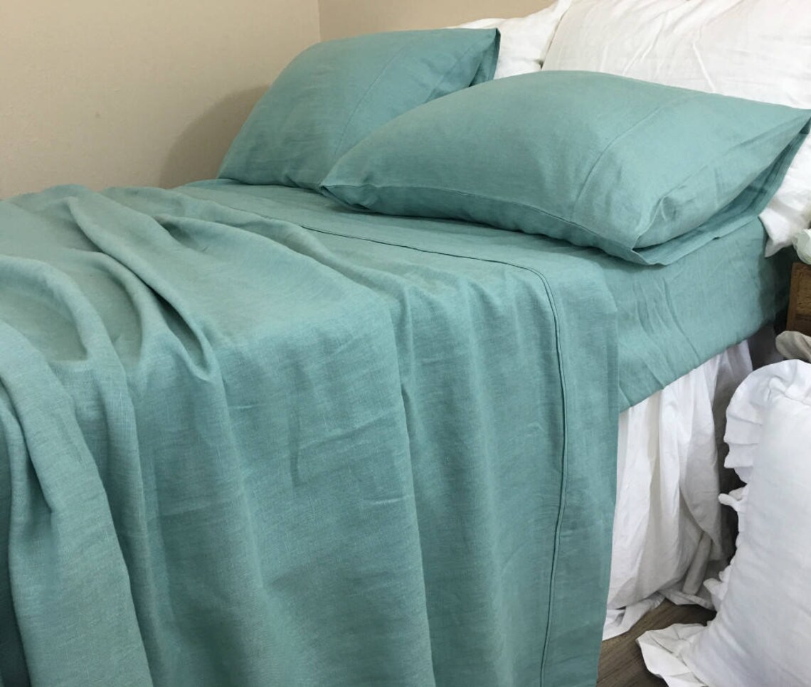 Moss Green Linen Bed Sheets Set Green Bedding Medium Weight Etsy
