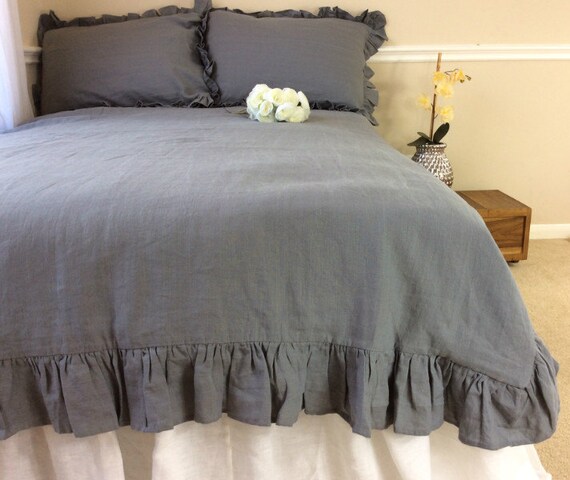 Industrial Rustic Dark Gray Ruffle Linen Duvet Cover Features Etsy