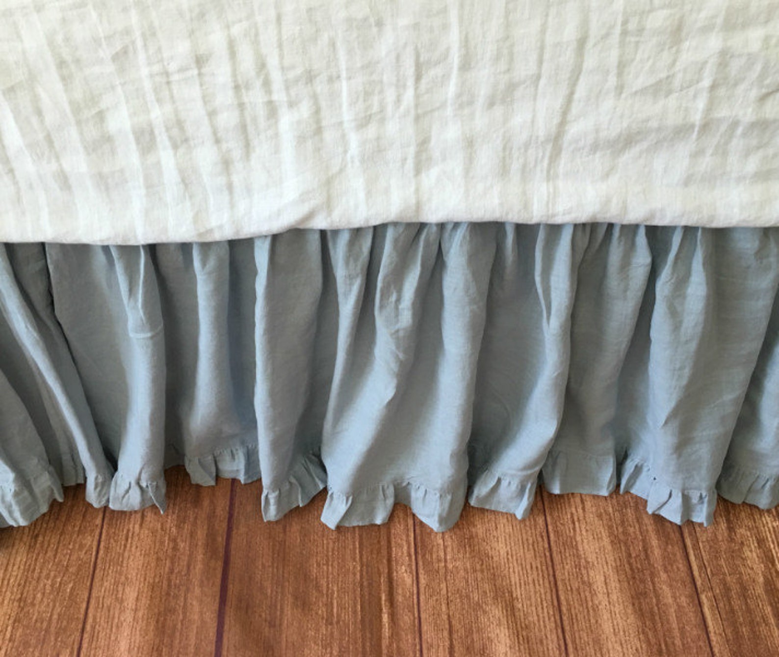 Duck Egg Blue Bedskirt With Ruffle Hem Linen Dust Ruffles Etsy