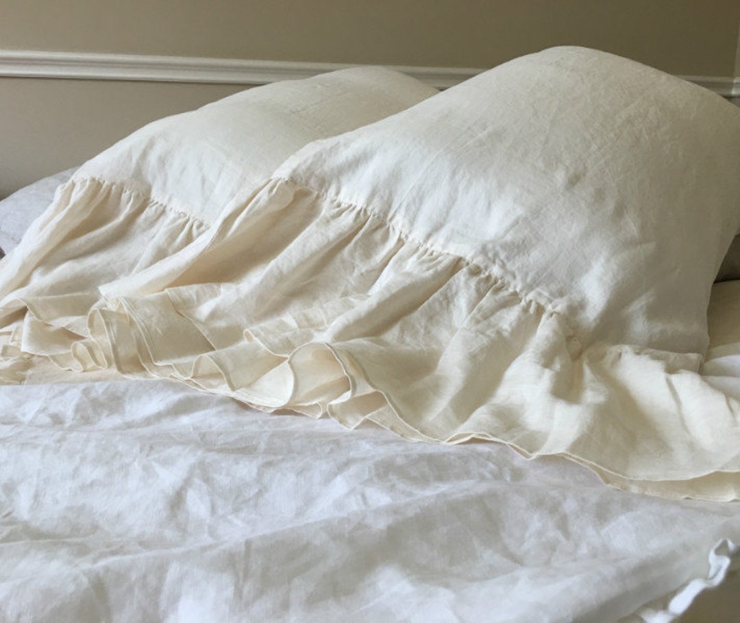 A Pair of CREAM Linen Pillow Covers Feature Mermaid Long Etsy