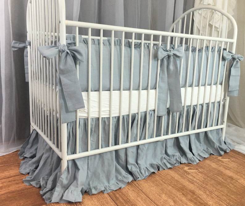 Duck Egg Blue Baby Bedding Set with Sash Ties Ruffled Crib Etsy