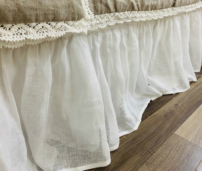 White Linen Voile Bed Skirt Sheer Linen Bed Skirt Made to Etsy