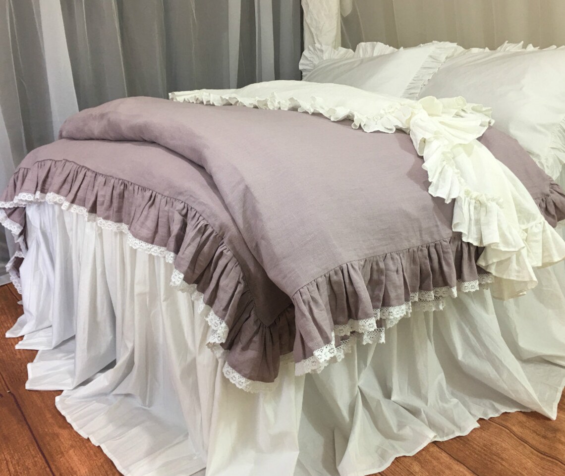 Alloy Grey 100% Linen Ruffle Hem Duvet Cover main image 0
