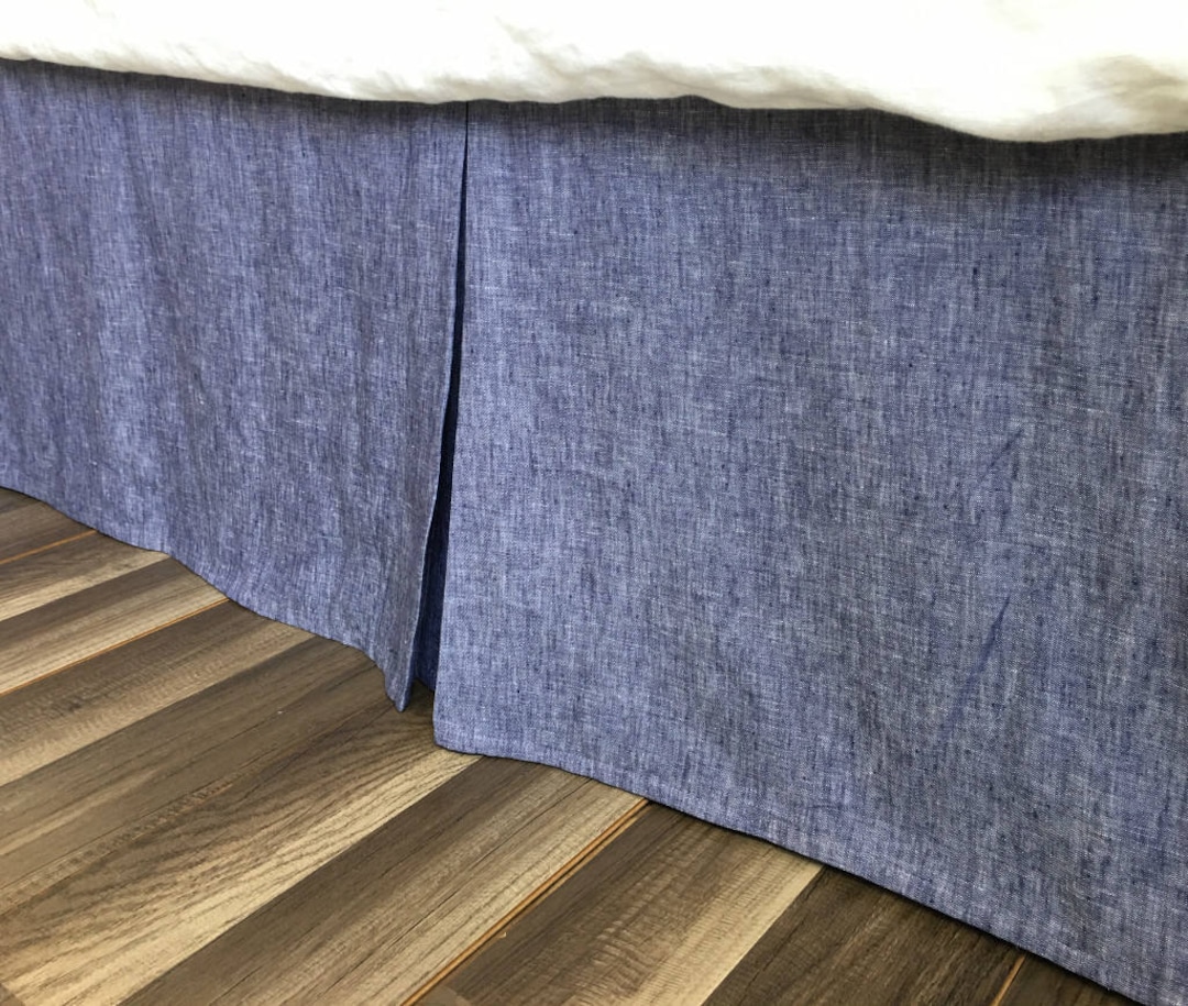 Chambray Denim Linen Bed Skirt With Tailored Pleats, Timeless Chambray