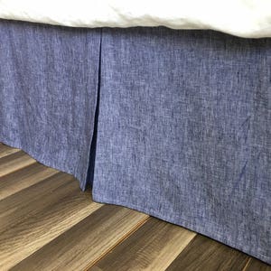 Chambray Denim Linen Bed Skirt with Tailored Pleats, Timeless Chambray image 1