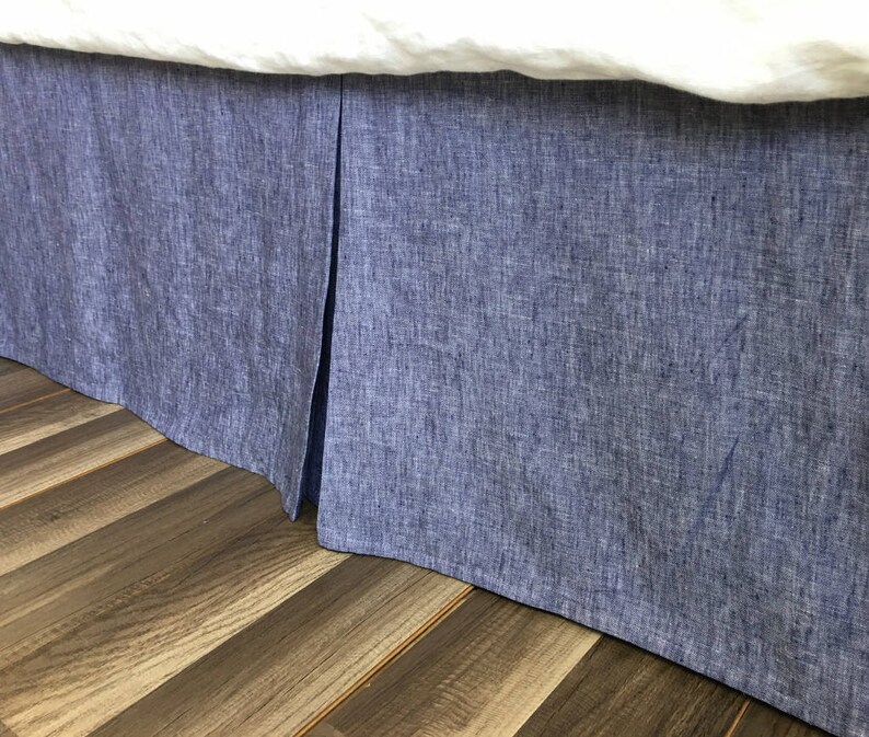 Chambray Denim Linen Bed Skirt with Tailored Pleats, Timeless Chambray image 1