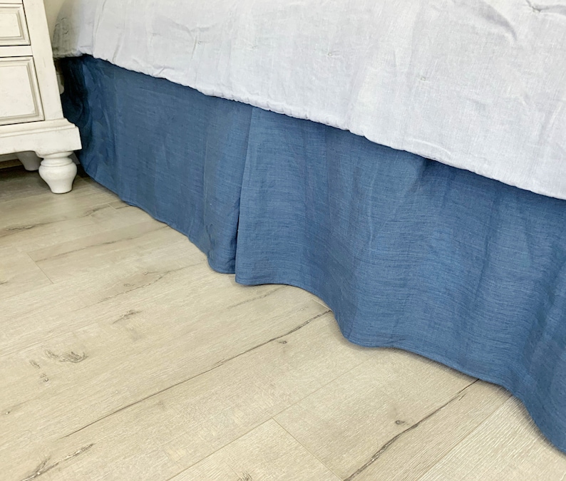 Navy Blue Linen Bed Skirt with Tailored Pleats 1024 drop or Etsy