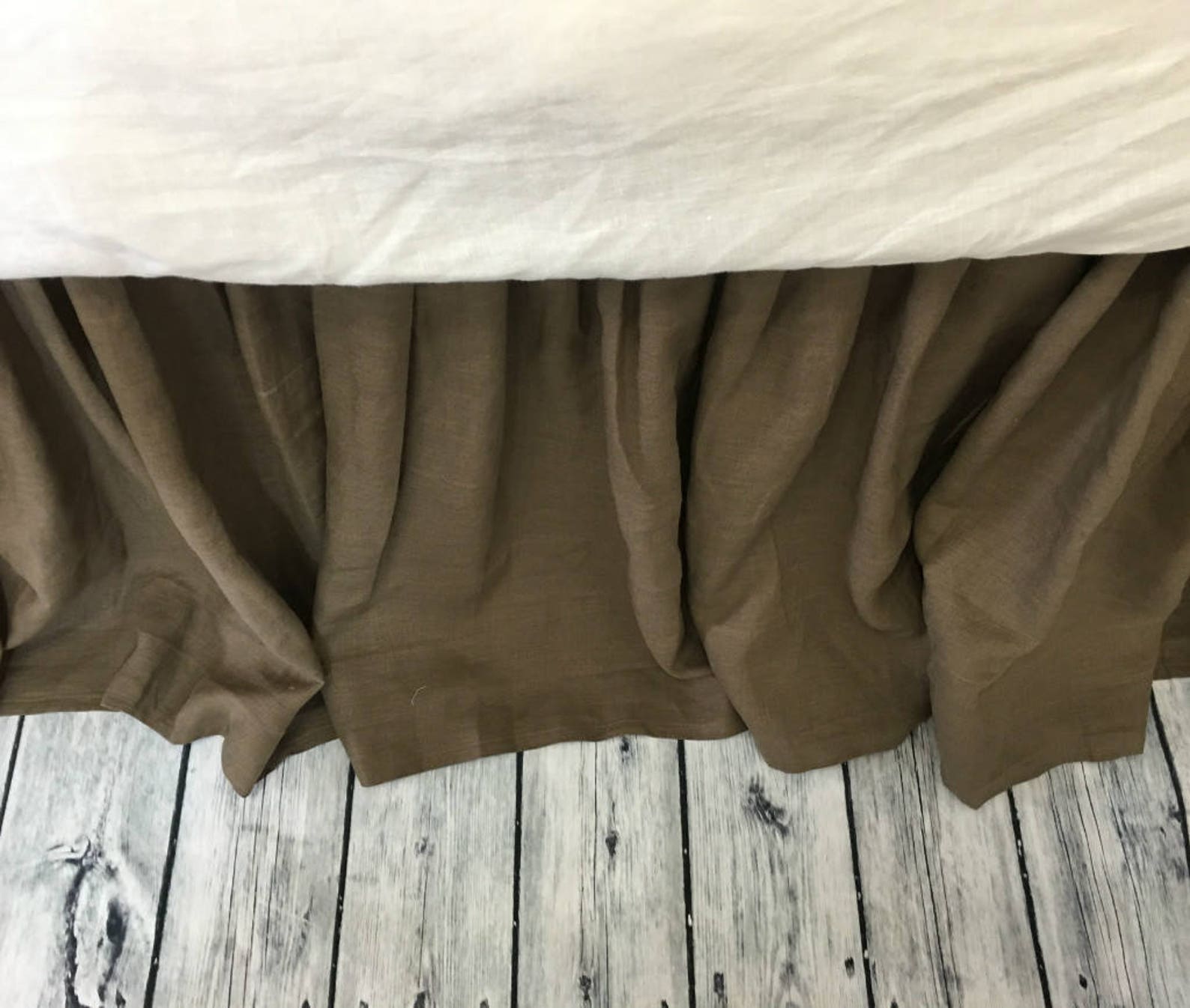 Cedar Dark Brown Linen Bed Skirt Gathered Ruffle Dark Brown Etsy