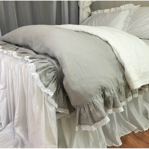 Alloy Grey 100% Linen Ruffle Hem Duvet Cover
