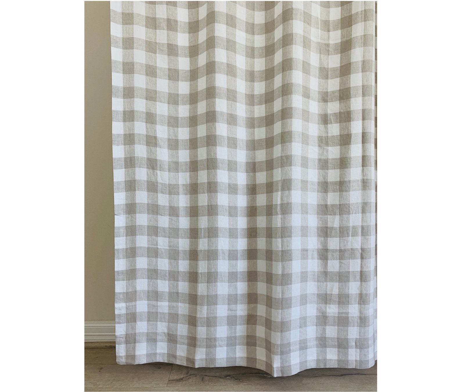 Buffalo Check Linen Shower Curtain Natural Linen Weave With Etsy Hong