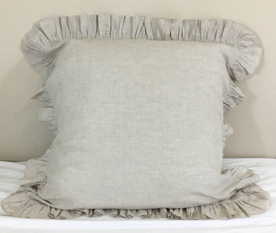Natural Linen Ruffle Euro Sham Cover Linen Ruffle Pillow Etsy