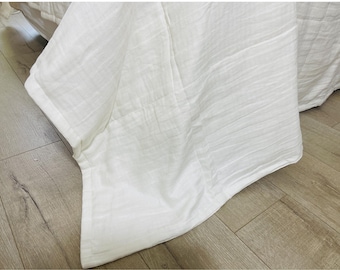 Soft White Linen Box Comforter Quilt, Box shaped quilted duvet, 120x100, ready to ship